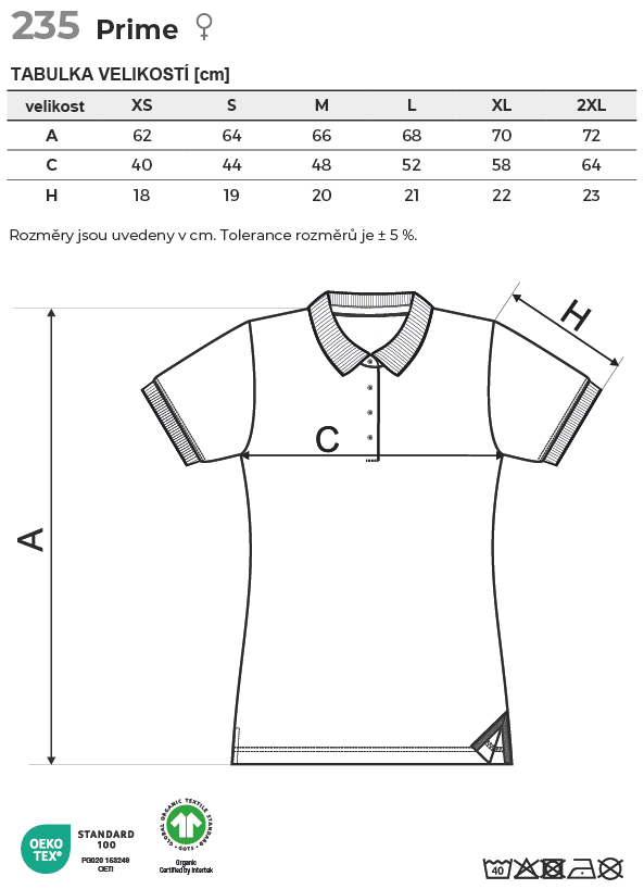 235 Prime polokošile dámská Tabulka velikostí